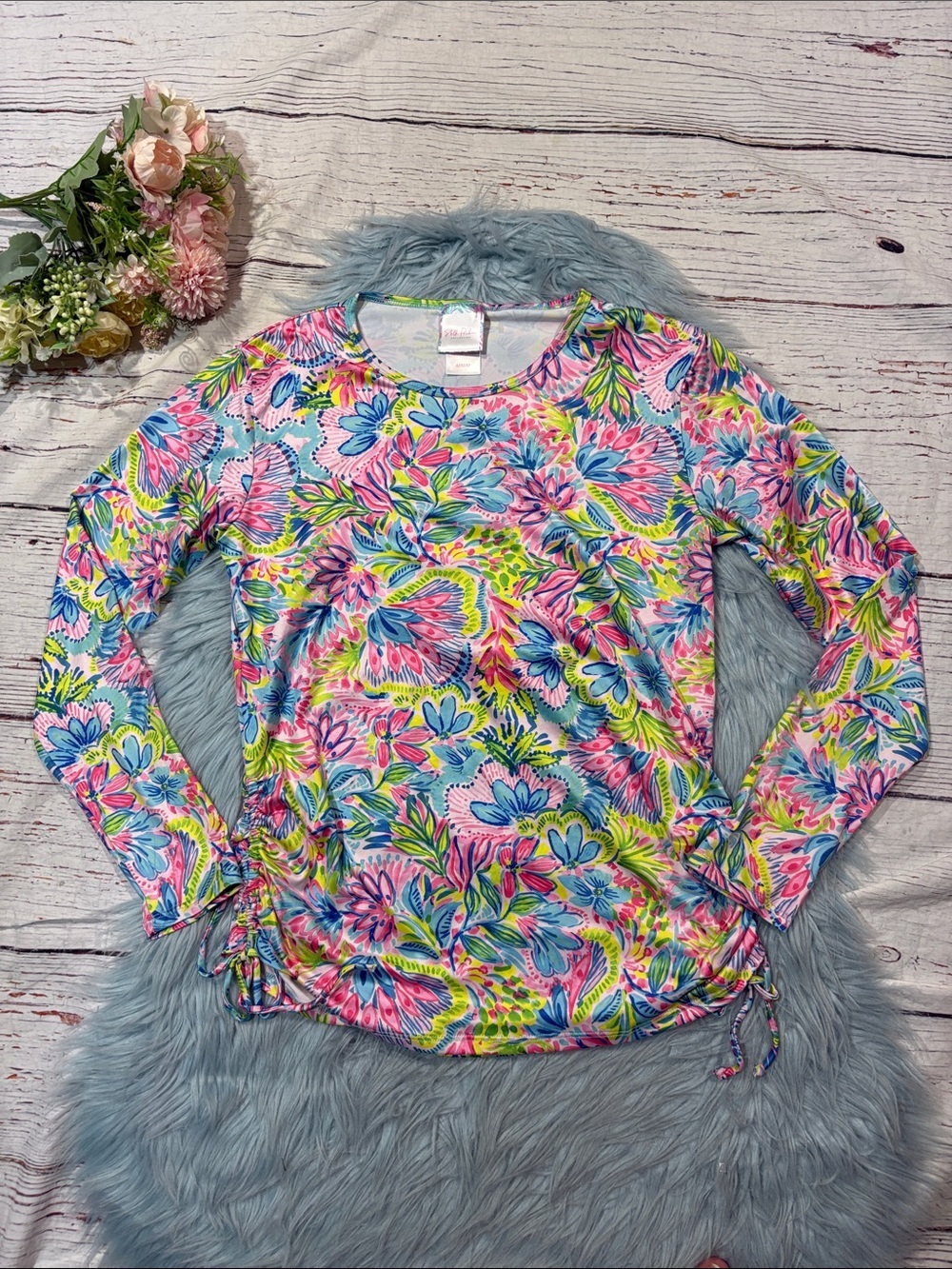 Stella Parker Ruched Floral Vibrant Tropical UPF Sun Protection Top